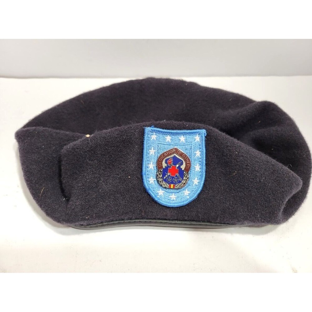 DEFENSE LOGISTICS AGENCY 100% Wool Beret Men's Size 7-1/4 Black Military Hat Cap